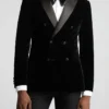 Men Black Textured Suiting Fabric Prom Blazer Jacket