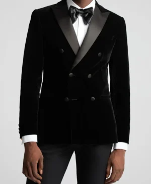 Men Black Textured Suiting Fabric Prom Blazer Jacket