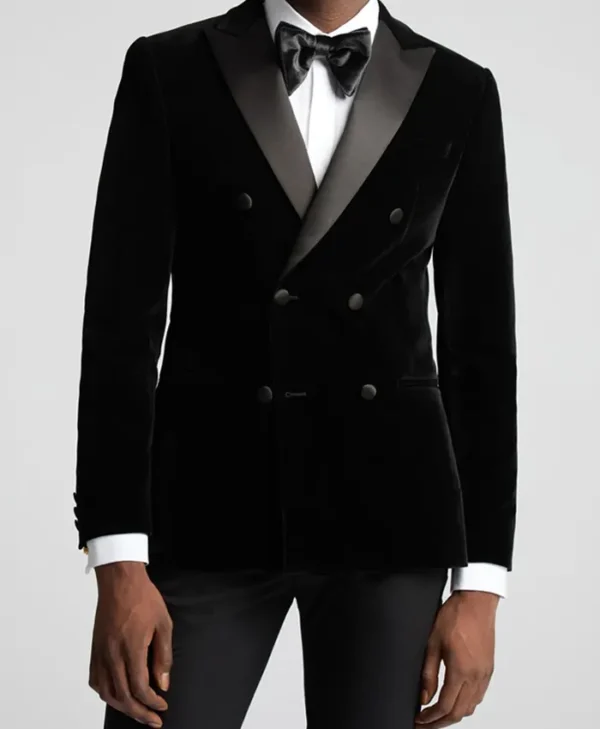 Men Black Textured Suiting Fabric Prom Blazer Jacket