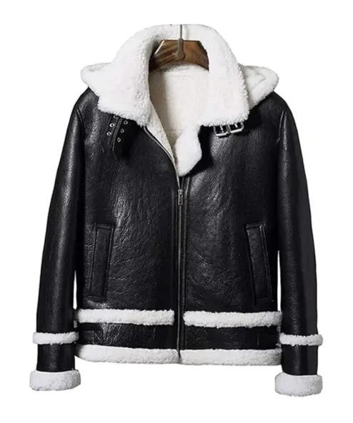 Men Cargo Style B3 Shearling Fur Black Jacket