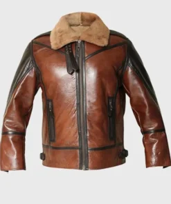 Men Distressed Aviator B3 Bomber Sheepskin Brown Jacket