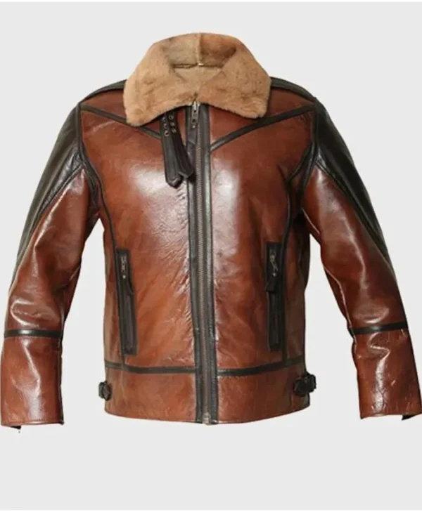 Men Distressed Aviator B3 Bomber Sheepskin Brown Jacket