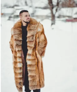 Men Real Fox Fur Oversized Luxury Brown Winter Coat
