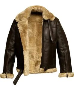 Mens Aviator B3 RAF Brown Shearling Leather Bomber Jacket