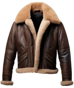 Mens Aviator Shearling Comfort Sheepskin Brown Leather Jacket