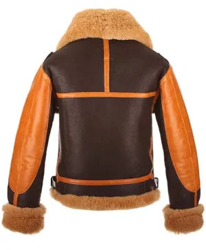Mens B3 Avaitor Pilot Flight Bomber Real Sheepskin Shearling Fur Brown Warm Winter Jacket