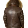 Mens B3 Brown Bomber Pilot Flight Leather Hoodie Jacket For Sale