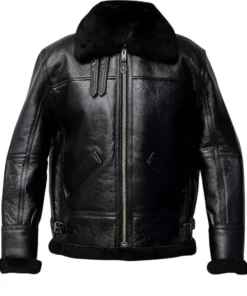 Mens-Battle-B3-Bomber-Shearling-Fur-Black-Leather-Jacket