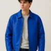 Mens Biker Cafe Racer Synthetic Leather Casual Blue Jacket