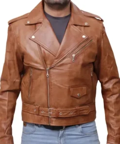 Mens Biker Vintage Brando Style Leather Jacket