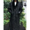 Mens Black Persian Lamb Fur Fox Fur Collar Coat
