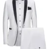 Mens Black Shawl Lapel Single Breasted White Tuxedo Suit Dress