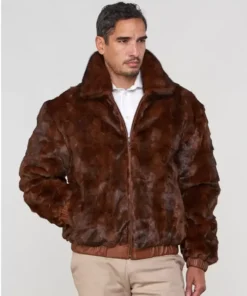 Men’s Brown Mink Fur Bomber Jacket