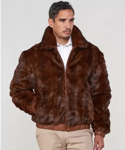 Men’s Brown Mink Fur Bomber Jacket