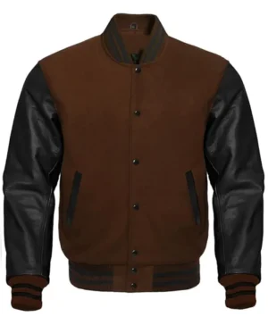 Mens Brown and Black Bomber High School Letterman Jacket