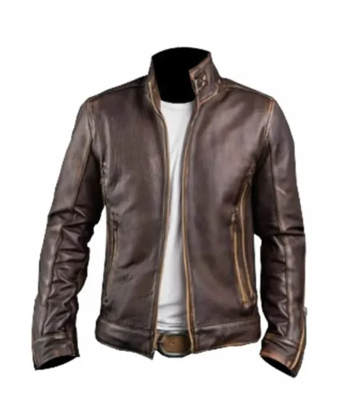 Men’s Cafe Racer Distressed Leather Jacket