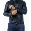Men’s Cafe Racer Genuine Leather Jacket Blue