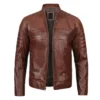 Men’s Cafe Racer Genuine Leather Jacket Brown
