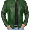 Men’s Cafe Racer Genuine Leather Jacket Green