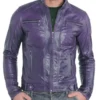Men’s Cafe Racer Genuine Leather Jacket Purple