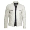Men’s Cafe Racer Genuine Leather Jacket White