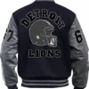 Mens College Grey and Black PU Leather Sleeves Letterman Bomber Jacket Back