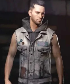 Mens Cyberpunk 2077 Grey Leather Vest