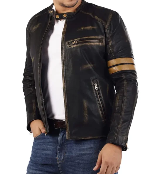 Mens Distressed Black Racer Jacket