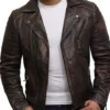 Mens Fitted Tan Biker Vintage Casual Jacket