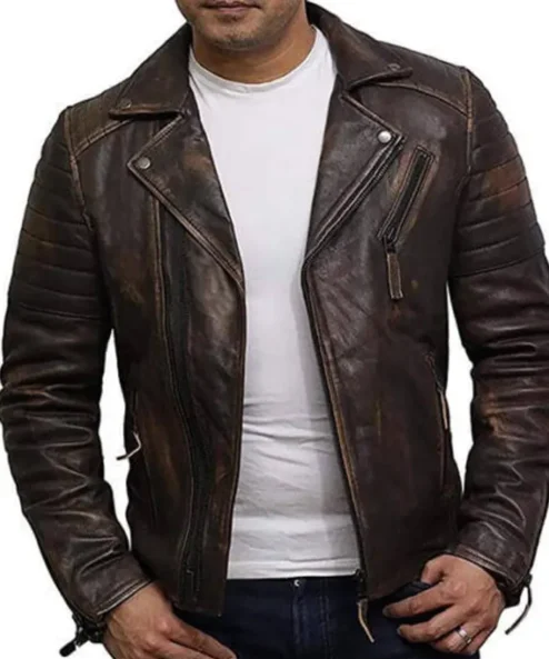 Mens Fitted Tan Biker Vintage Casual Jacket