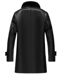 Mens Genuine Lambskin Leather Black Sherpa Trench Coat