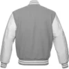 Mens Grey and White PU Leather Sleeves Letterman Bomber Jacket Back
