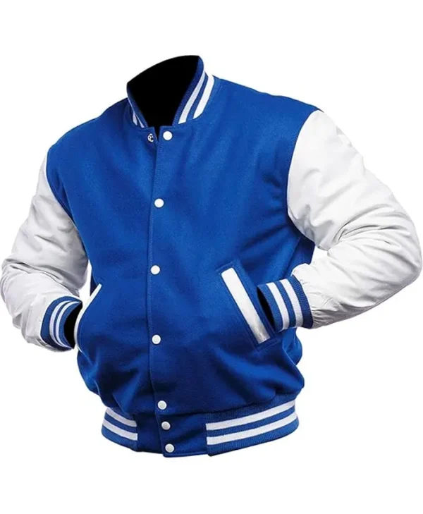 Mens High School Blue Varsity Letterman Bomber Jacket