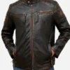 Mens Motorcycle Quilted Cafe Racer Brown Leather Jacket
