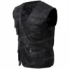 Men’s Multi Pockets Black Leather Workwear Vest