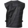 Men’s Multi Pockets Black Leather Workwear Vest back look