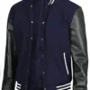 Mens Navy Blue and Black Varsity Wool Letterman Jacket