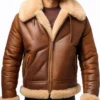 Mens RAF B3 Aviator Brown Shearling Fur Leather Flight Jacket