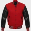 Mens School Black and Red Letterman PU Leather Sleeves Bomber Jacket