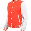 Mens School Orange and White Wool Letterman Jacket side look