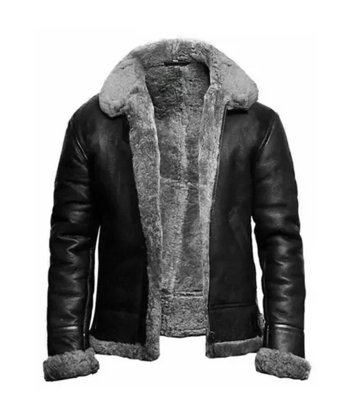 Mens Shearling Fur Black Real Leather Jacket