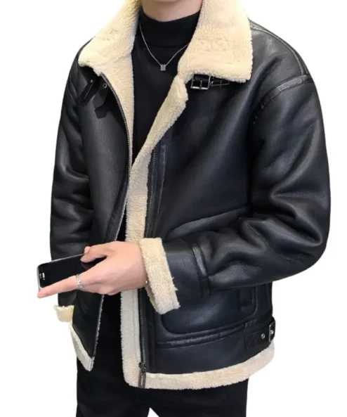 Mens Sheepskin Black Leather Jacket
