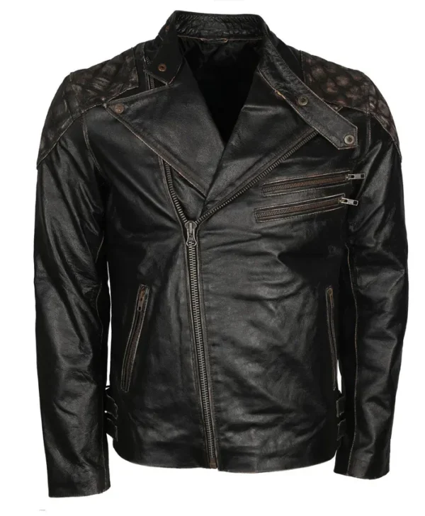 Men’s Skull Embossed Crossbones Motorcycle Jacket