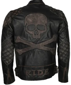 Men’s Skull Embossed Crossbones Motorcycle Jacket