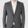 Mens Slim Fit Textured Dinner Two Buttons Grey Blazer Jacket