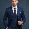Mens Suiting Fabric Three Piece Navy Blue Vested Dinner Suit