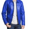 Mens Synthetic Leather Biker Blue Jacket