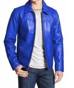 Mens Synthetic Leather Biker Blue Jacket