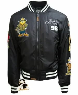 Mens Top Gun Black Zipper Black Leather Hooded Bomber Jacket