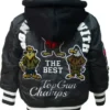 Mens Top Gun Black Zipper Black Leather Hooded Bomber Jacket Back